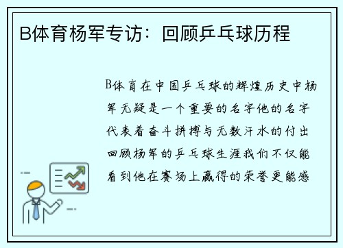 B体育杨军专访：回顾乒乓球历程